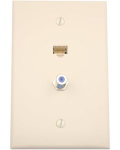 Leviton 5EA20-M2T QuickPlate, 1 Data Port, and 1 F-Connector, Light Almond