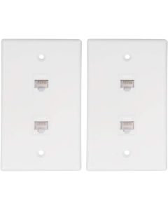 Kebulldola Cat6 Wall Plate 2 Port + RJ45 Jack Female to Female, 1 Gang Flush Type (White, 2-Pack)
