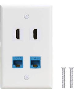 4 Port Wall Plate with 2 Port Cat6 Ethernet Female to Female Jack + 2 Port HDMI Keystone Female to Female Wall Plate 