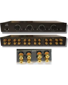 SPECIALTY-AV 2 Amp x 4 Pair Speaker Selector Switch Switcher Volume Control, Commercial Grade Brass Jacks